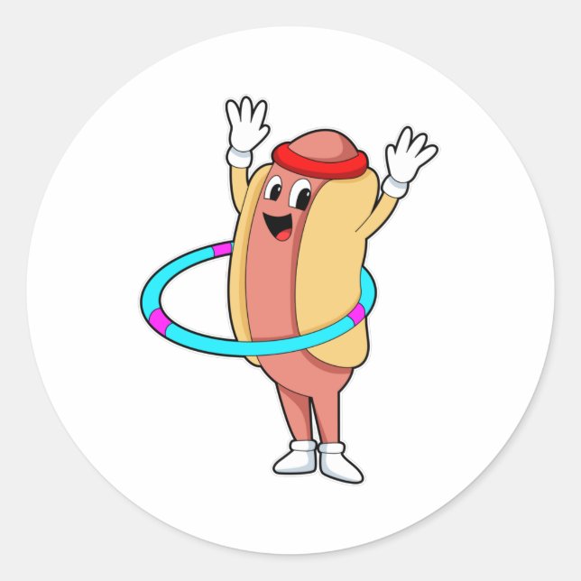 Hotdog at Fitness with Flywheel Classic Round Sticker (Front)