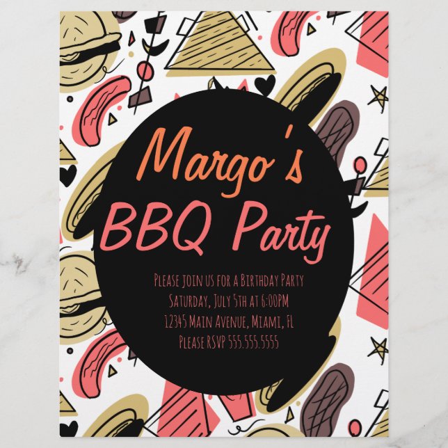 Hotdog Burger Doodle BBQ Birthday Pattern  Flyers (Front)