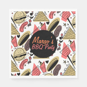 Hotdog Burger Doodle BBQ Birthday Pattern Napkins