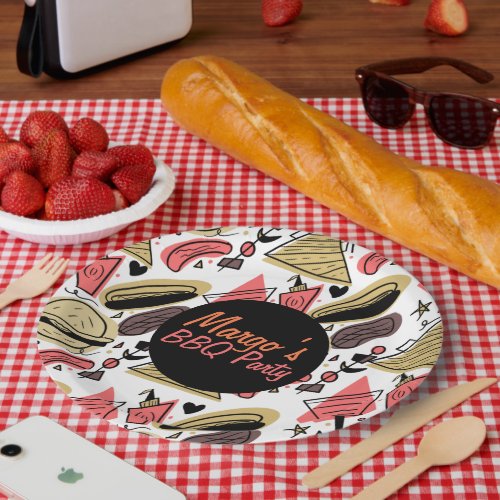 Hotdog Burger Doodle BBQ Birthday Pattern     Paper Plates
