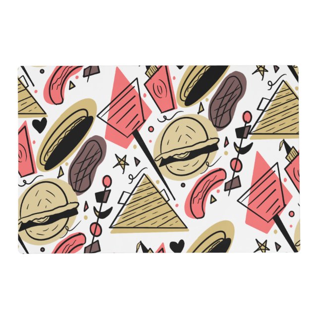 Hotdog Burger Doodle BBQ Birthday Pattern       Placemat (Front)