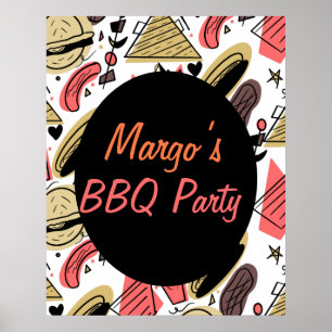 Hotdog Burger Doodle BBQ Birthday Pattern Poster