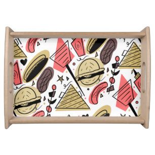 Hotdog Burger Doodle BBQ Birthday Pattern Serving Tray
