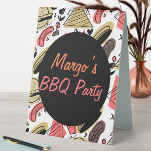 Hotdog Burger Doodle BBQ Birthday Pattern Table Tent
