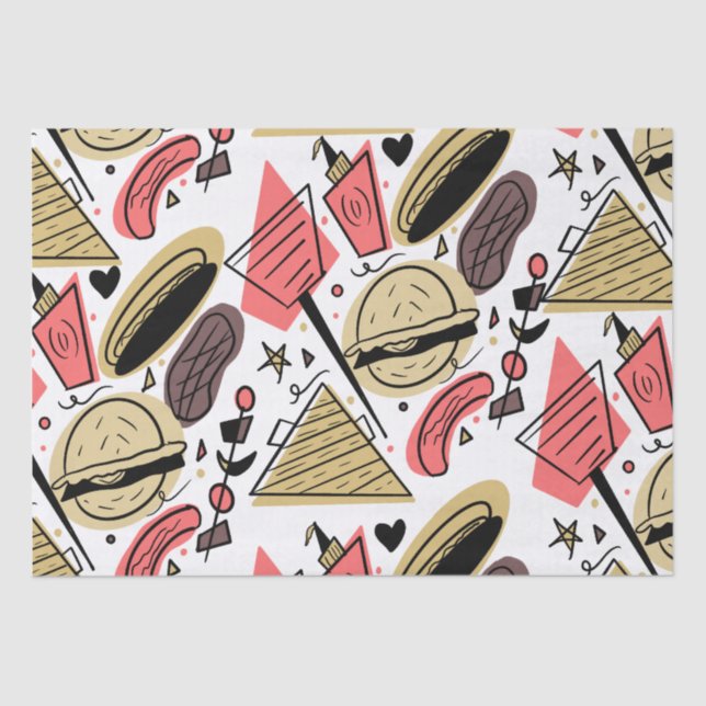 Hotdog Burger Doodle BBQ Birthday Pattern        Tissue Paper (Front)