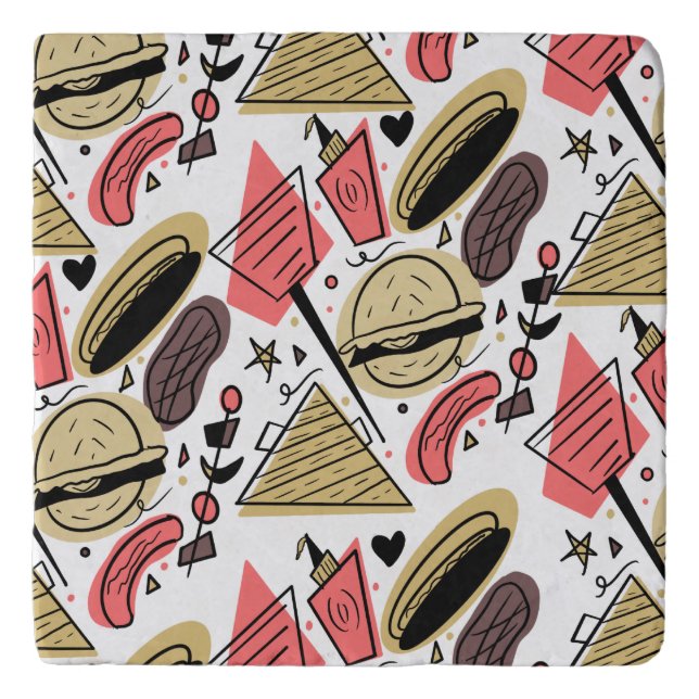Hotdog Burger Doodle BBQ Birthday Pattern       Trivet (Front)