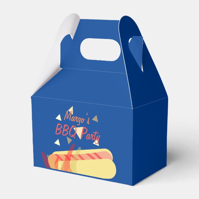 Hotdog Cookout BBQ Birthday Party  Blue   Favor Boxes (Front Side)