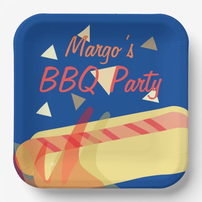 Hotdog Cookout BBQ Birthday Party  Blue Paper Plates (Front)