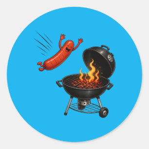 Hotdog Dive Funny Flying Hotdog Bbq Grilling Classic Round Sticker