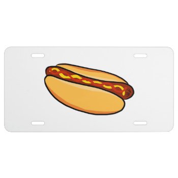Hotdog Hot Dog Juicy Yummy Sausage Warm Buns Art License Plate by FoodGallery at Zazzle