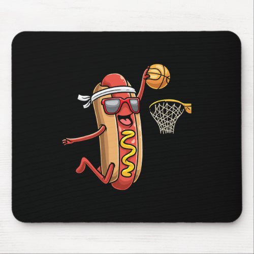 Hotdog In Bread Roll Playing Basketball Sports Pla Mouse Pad
