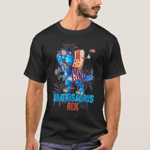 Hotdog Rex Dinosaur 4th of July Amerisaurus T-Shirt