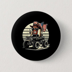 Hotdog Riding Monster Truck 4th Of July Usa Flag C Button