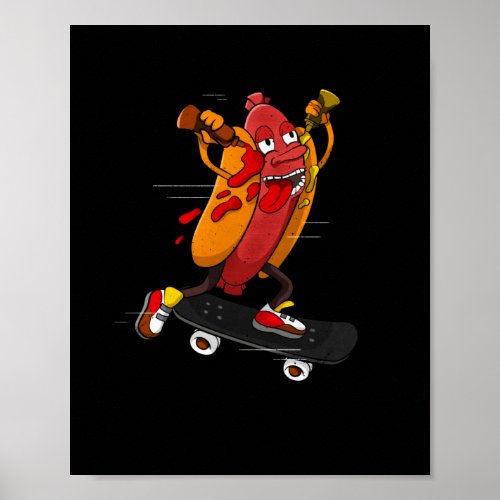 Hotdog Skater Funny Skating Bratwurst Poster