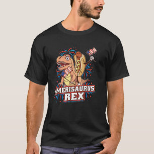 Hotdog T Rex Dinosaur 4th of July Amerisaurus Funn T-Shirt
