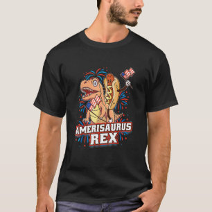 Hotdog T Rex Dinosaur 4th of July Amerisaurus Funn T-Shirt