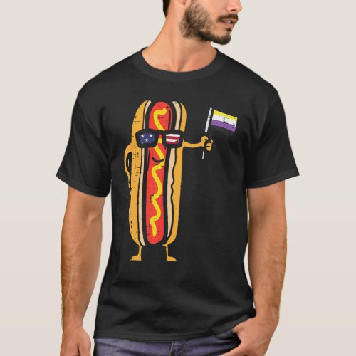 Hotdog Us Flag Sunglasses Nonbinary Enby Nb Pride  T_Shirt