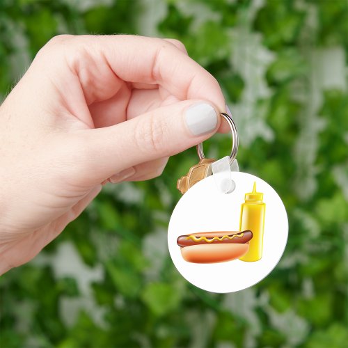 Hotdog With Mustard Bottle Keychain