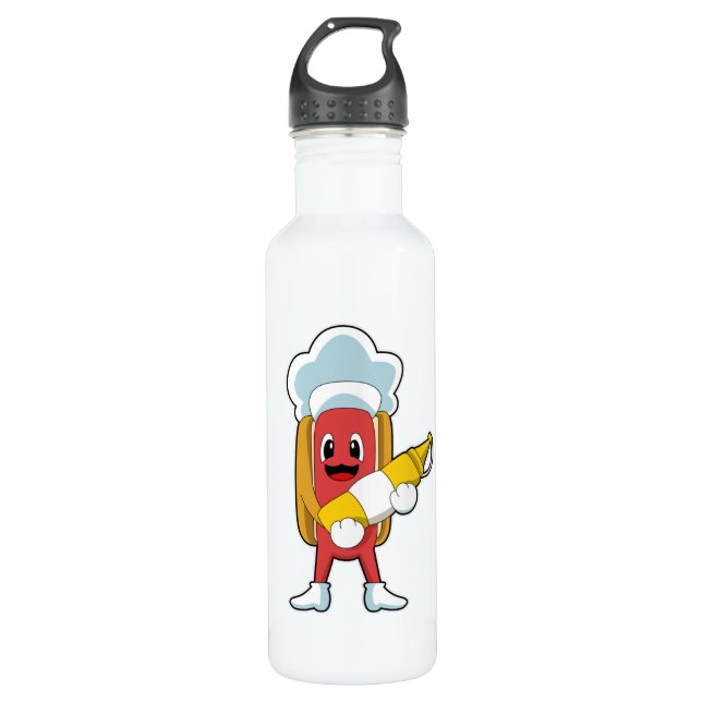 Hotdog with Mustard Stainless Steel Water Bottle (Front)