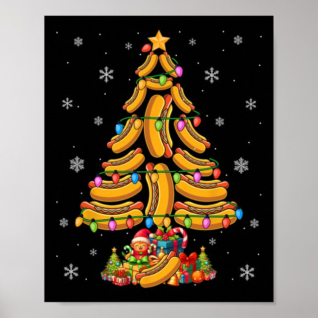 Hotdogs Christmas Tree Colorful Lights Funny Food  Poster (Front)