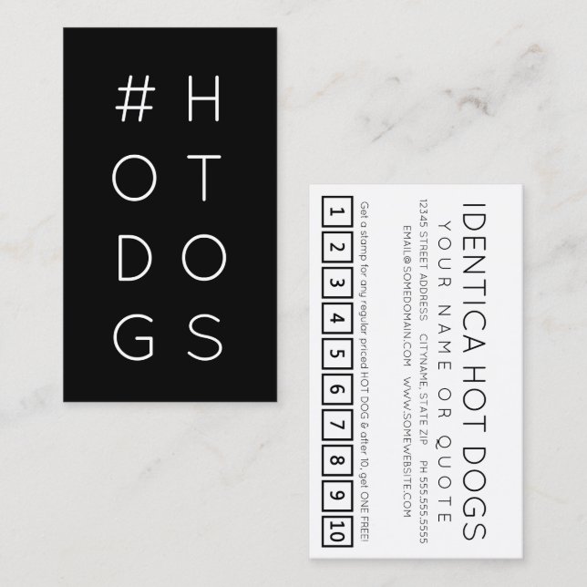 #HOTDOGS hashtag loyalty punch card (Front/Back)