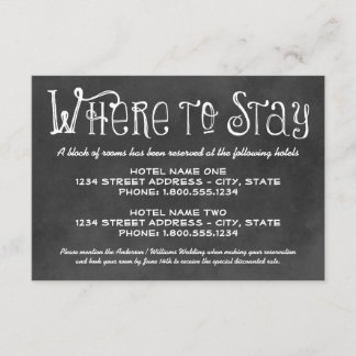 Hotel Accommodation Card | Black Chalkboard Charm