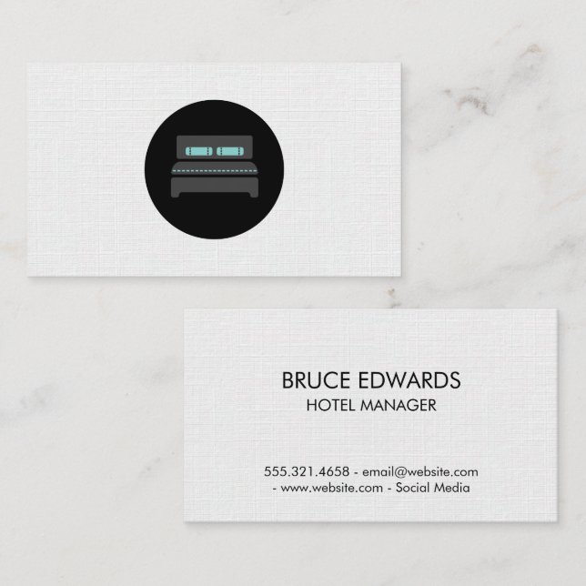 Hotel Bed Icon | Linen Pattern Business Card (Front/Back)