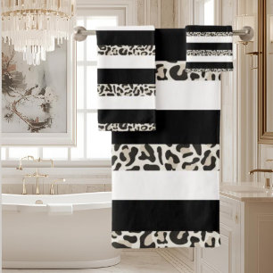 Hotel Black Rose Gold White Striped Bath Towel Set