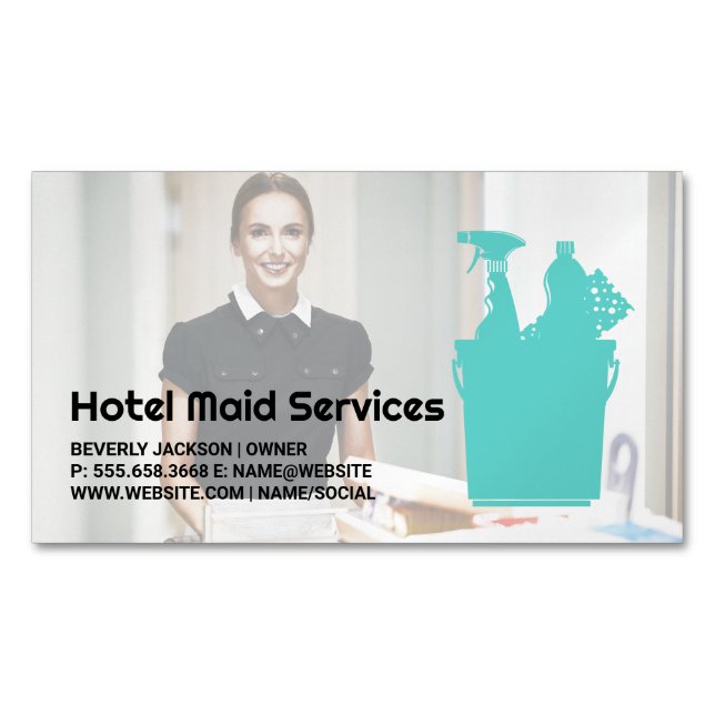 Hotel Cleaner | Maid Services Business Card Magnet (Front)