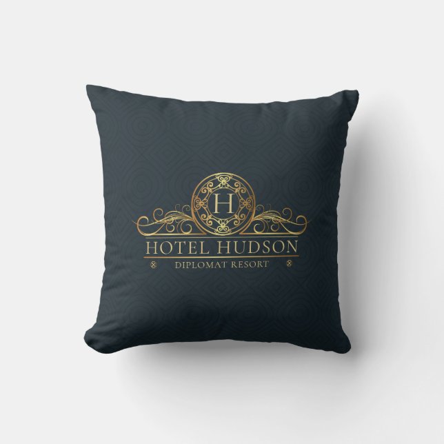 Hotel Decor Luxury Blue Gold Throw Pillow (Front)