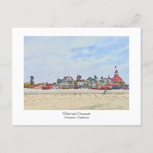 Hotel del Coronado California Watercolor Print Postcard