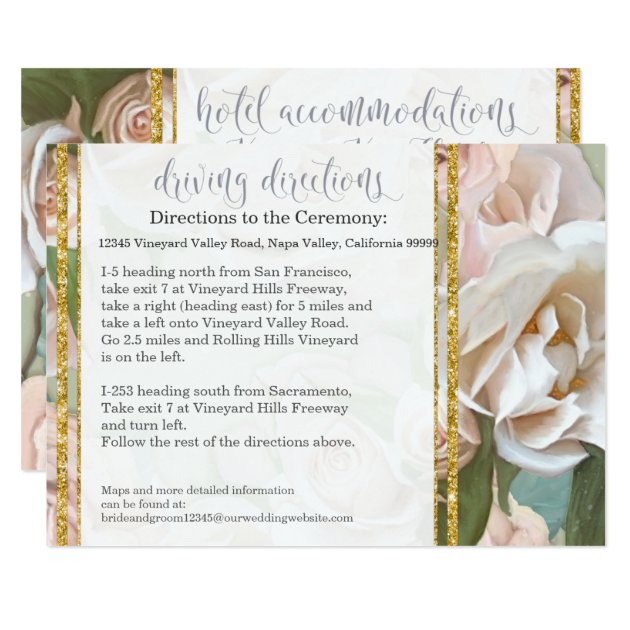 Hotel Driving Directions French Blush Roses Gold Card