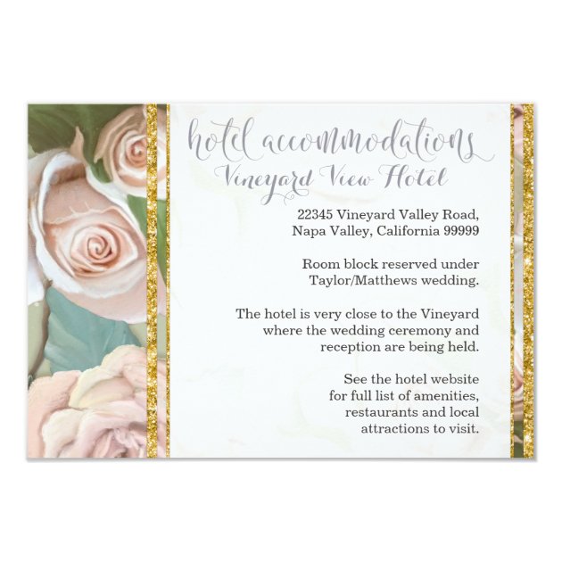 Hotel Driving Directions French Blush Roses Gold Card
