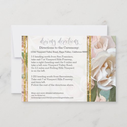 Hotel Driving Directions French Blush Roses Gold Invitation