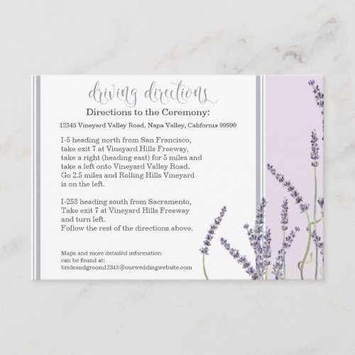 Hotel Driving Directions French Lavender Floral Enclosure Card