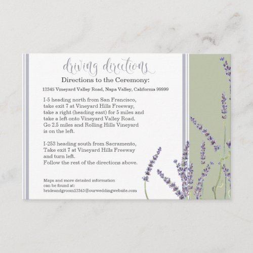 Hotel Driving Directions French Lavender Script Enclosure Card