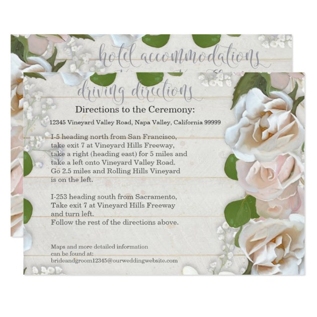 Hotel Driving Directions Rustic Wood Blush Roses Card
