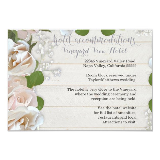 Hotel Driving Directions Rustic Wood Blush Roses Card