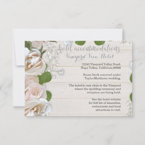 Hotel Driving Directions Rustic Wood Blush Roses Invitation