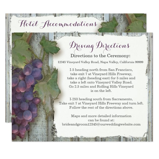 Hotel Driving Directions Winery Vineyard Grape Card