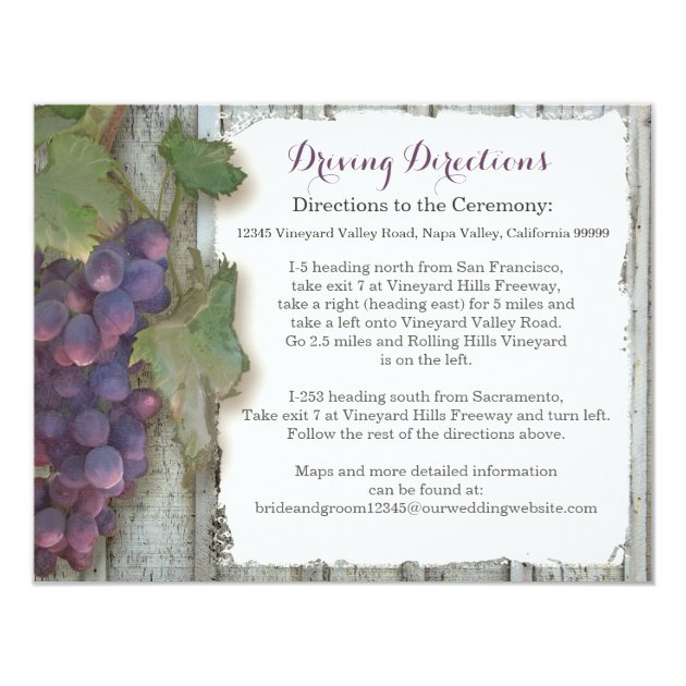 Hotel Driving Directions Winery Vineyard Grape Card