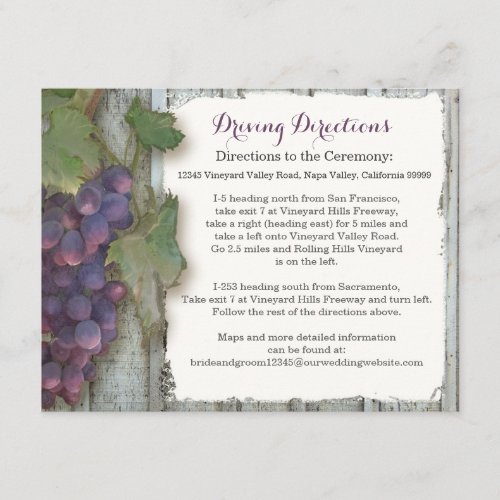 Hotel Driving Directions Winery Vineyard Grape Enclosure Card