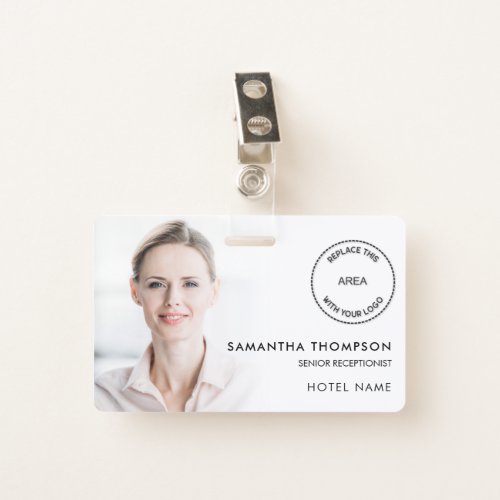 Hotel Employee Photo Overlay ID Name Logo White  Badge