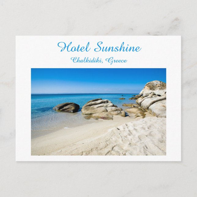 Hotel Greece Beautiful beach photo with text Postc Postcard (Front)