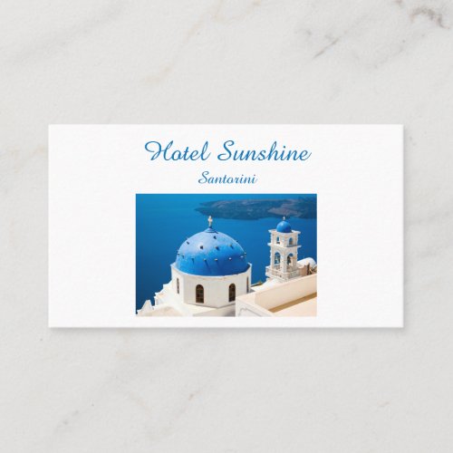 Hotel Greece Church Santorini blue photo and text Business Card