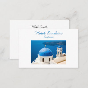 Hotel Greece Church Santorini blue photo and text Business Card