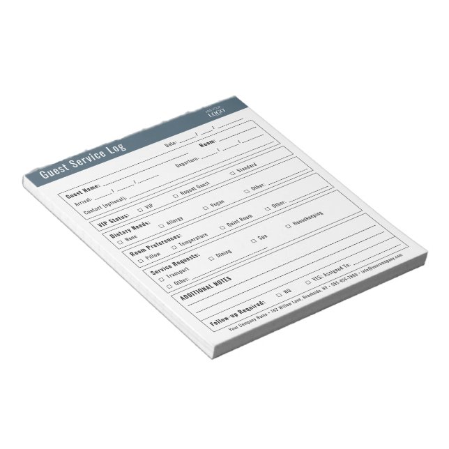 Hotel Guest Service Log Logo Minimalist  Notepad (Angled)