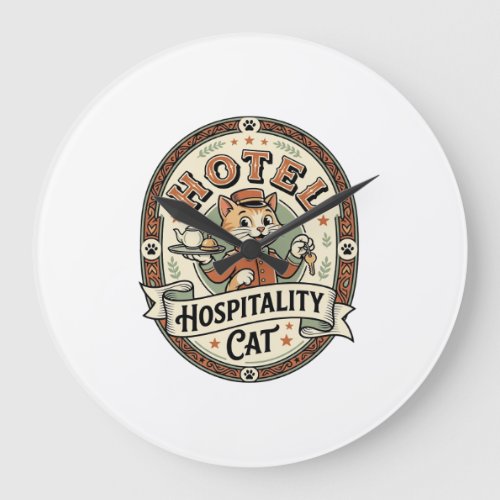 Hotel Hospitality Cat Hotel Hospitality Cat Vintag Large Clock