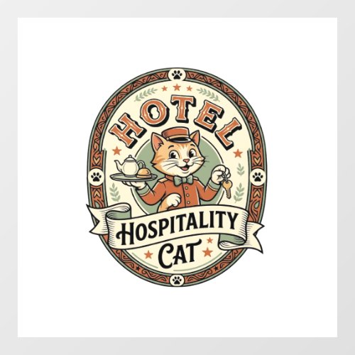 Hotel Hospitality Cat Hotel Hospitality Cat Vintag Window Cling