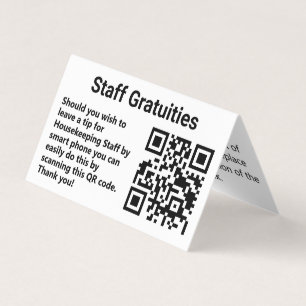 Hotel Housekeeping Staff Gratuities QR Code Folded Business Card